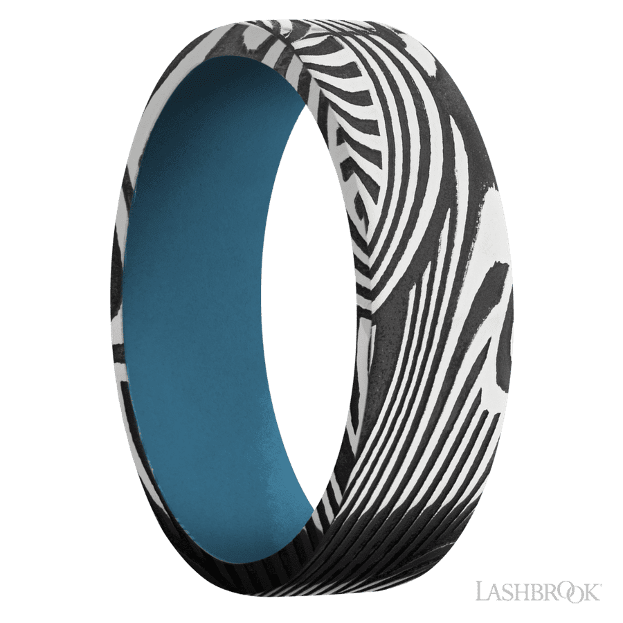 7 mm wide Flat Sunset band featuring a Royal Blue sleeve.