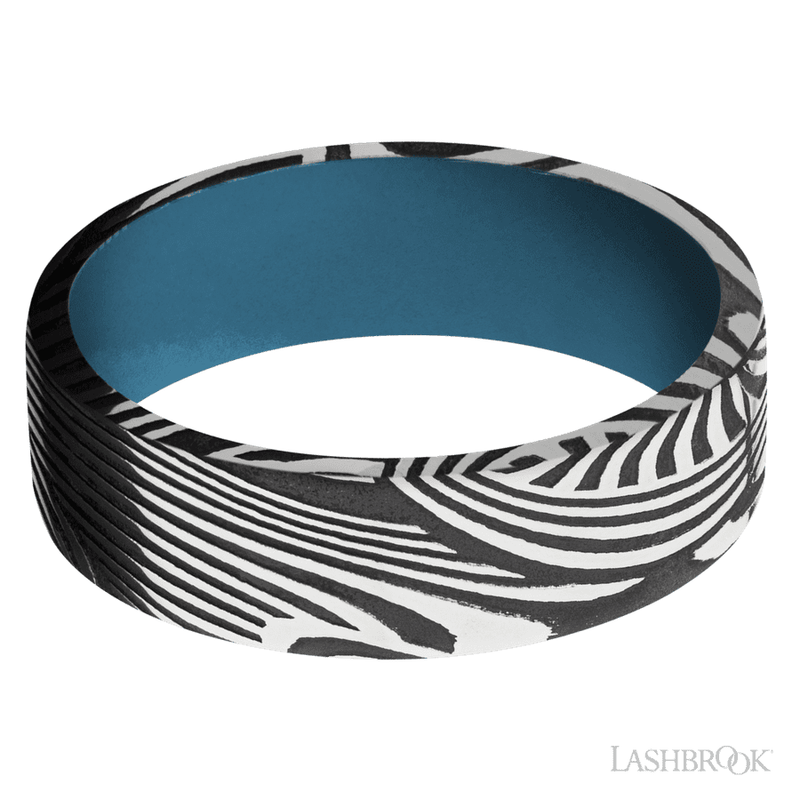 7 mm wide Flat Sunset band featuring a Royal Blue sleeve.