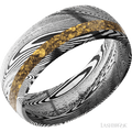 8 mm wide/Domed/Tightweave band with one 2 mm Off Center inlay of Alaskan Gold Nugget.