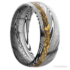 8 mm wide/Domed/Tightweave band with one 2 mm Off Center inlay of Alaskan Gold Nugget.