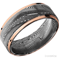 8 mm wide/Flat Grooved Edges/Tightweave band with two 1 mm Edge inlays of 14K Rose Gold.