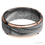 8 mm wide/Flat Grooved Edges/Tightweave band with two 1 mm Edge inlays of 14K Rose Gold.