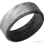 8 mm wide Beveled Meteorite band featuring a Forged Carbon Fiber sleeve.