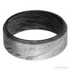 8 mm wide Beveled Meteorite band featuring a Forged Carbon Fiber sleeve.