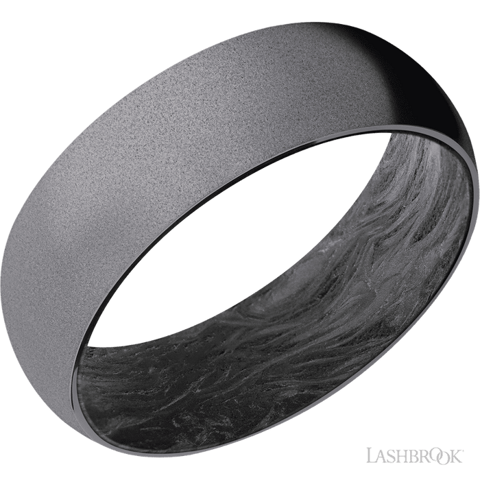 7 mm wide Domed Tantalum band featuring a Forged Carbon Fiber sleeve.