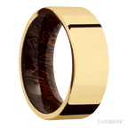 8 mm wide Flat 14K Yellow Gold band featuring a Sapele sleeve.