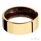 8 mm wide Flat 14K Yellow Gold band featuring a Sapele sleeve.