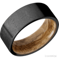 8 mm wide Flat Zirconium band featuring a Whiskey Barrel sleeve.