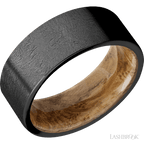 8 mm wide Flat Zirconium band featuring a Whiskey Barrel sleeve.