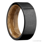 8 mm wide Flat Zirconium band featuring a Whiskey Barrel sleeve.