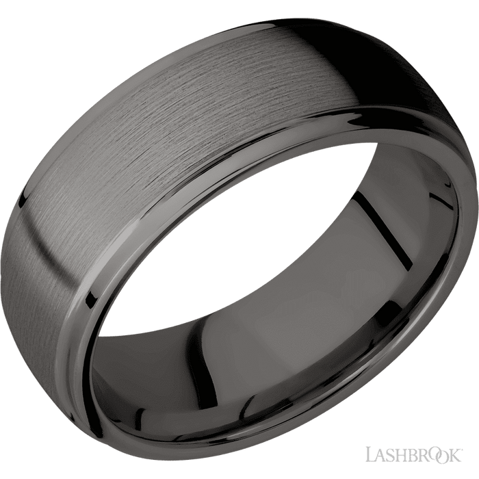 8 mm wide Domed Stepped Down Edges Tantalum Noir band.