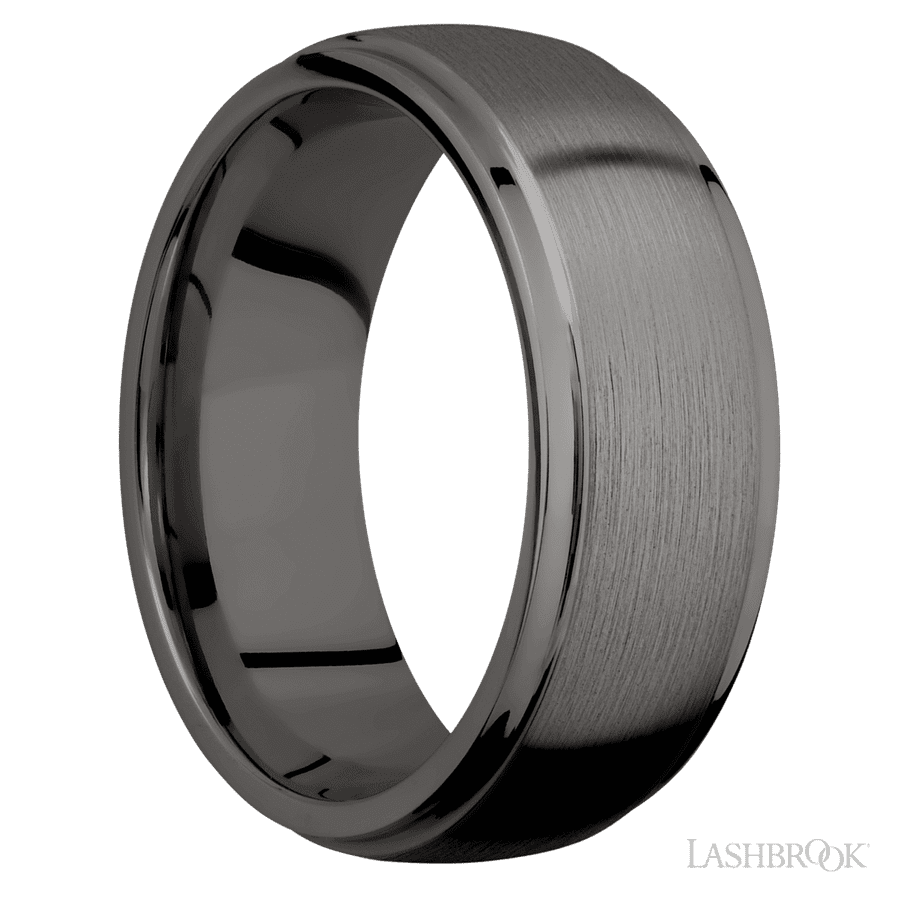 8 mm wide Domed Stepped Down Edges Tantalum Noir band.