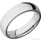 6 mm wide/Domed/14K White Gold band with two 1 mm Sidebraid inlays of 14K White Gold.