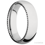 6 mm wide/Domed/14K White Gold band with two 1 mm Sidebraid inlays of 14K White Gold.