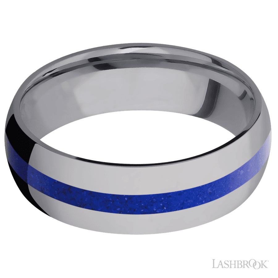 7 mm wide/Domed/Tantalum band with one 2 mm Centered inlay of Lapis.