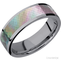 7 mm wide/Flat/Tantalum band with one 5 mm Centered inlay of Black Mother of Pearl.