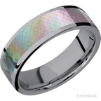 7 mm wide/Flat/Tantalum band with one 5 mm Centered inlay of Black Mother of Pearl.