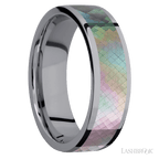 7 mm wide/Flat/Tantalum band with one 5 mm Centered inlay of Black Mother of Pearl.