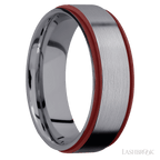 7 mm wide/Flat Grooved Edges/Tantalum band with two 1 mm Edge inlays of Crimson.