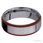 7 mm wide/Flat Grooved Edges/Tantalum band with two 1 mm Edge inlays of Crimson.
