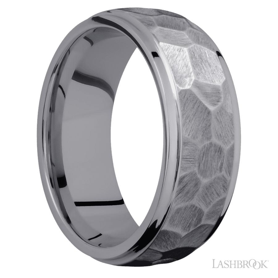 8 mm wide Domed Stepped Down Edges Tantalum band.