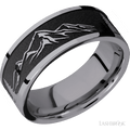 8 mm wide/Flat/Tantalum band with a laser carved Mountain 2 pattern.