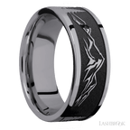 8 mm wide/Flat/Tantalum band with a laser carved Mountain 2 pattern.