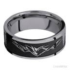 8 mm wide/Flat/Tantalum band with a laser carved Mountain 2 pattern.