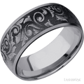 9 mm wide/Domed/Tantalum band with a laser carved Western Scroll pattern.