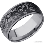9 mm wide/Domed/Tantalum band with a laser carved Western Scroll pattern.