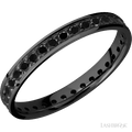 3 mm wide/Flat/Zirconium band with an Eternity arrangement of .03 carat Round Black Diamond stones in a Bead setting.