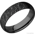 6 mm wide/Domed/Zirconium band with a laser carved Twisted Leaf pattern.