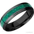 6 mm wide/Flat Grooved Edges/Zirconium band with one 3 mm Centered inlay of Malachite.