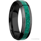 6 mm wide/Flat Grooved Edges/Zirconium band with one 3 mm Centered inlay of Malachite.