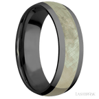 7 mm wide/Domed/Zirconium band with one 4 mm Centered inlay of Freshwater Mother of Pearl.