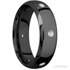 7 mm wide/Domed Bevel/Zirconium band with a 6X Even arrangement of .07 carat Round Diamond stones in a Flush setting.