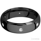 7 mm wide/Domed Bevel/Zirconium band with a 6X Even arrangement of .07 carat Round Diamond stones in a Flush setting.