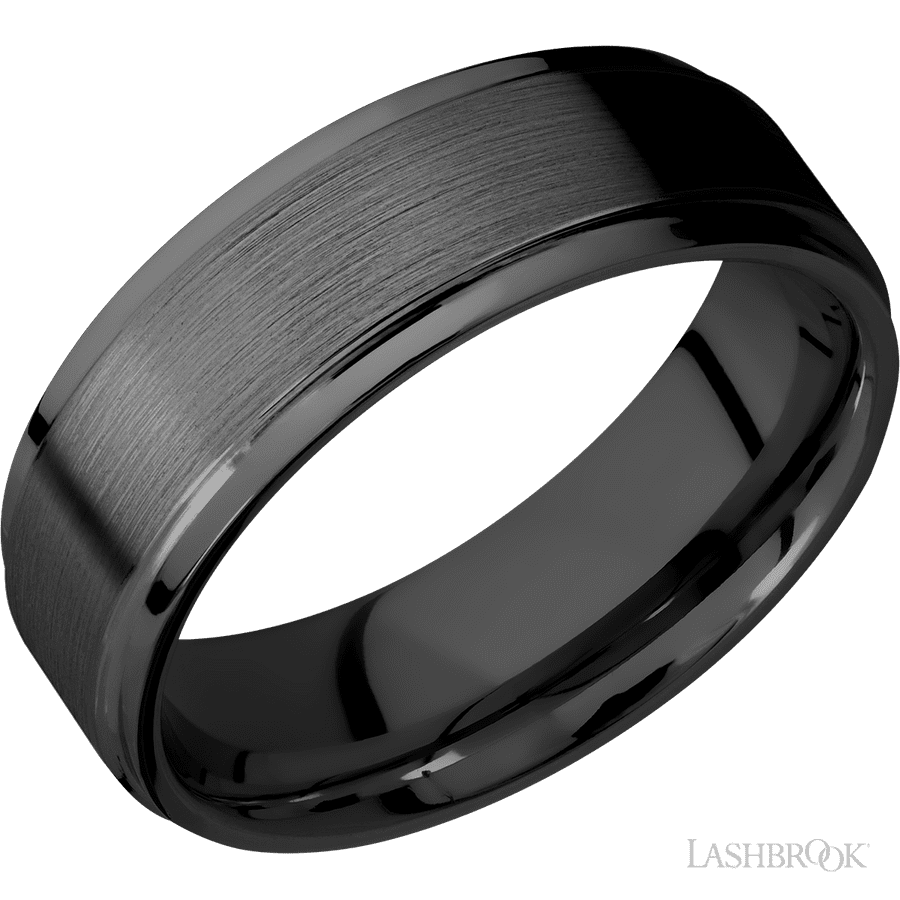 7 mm wide Flat Grooved Edges Zirconium band.