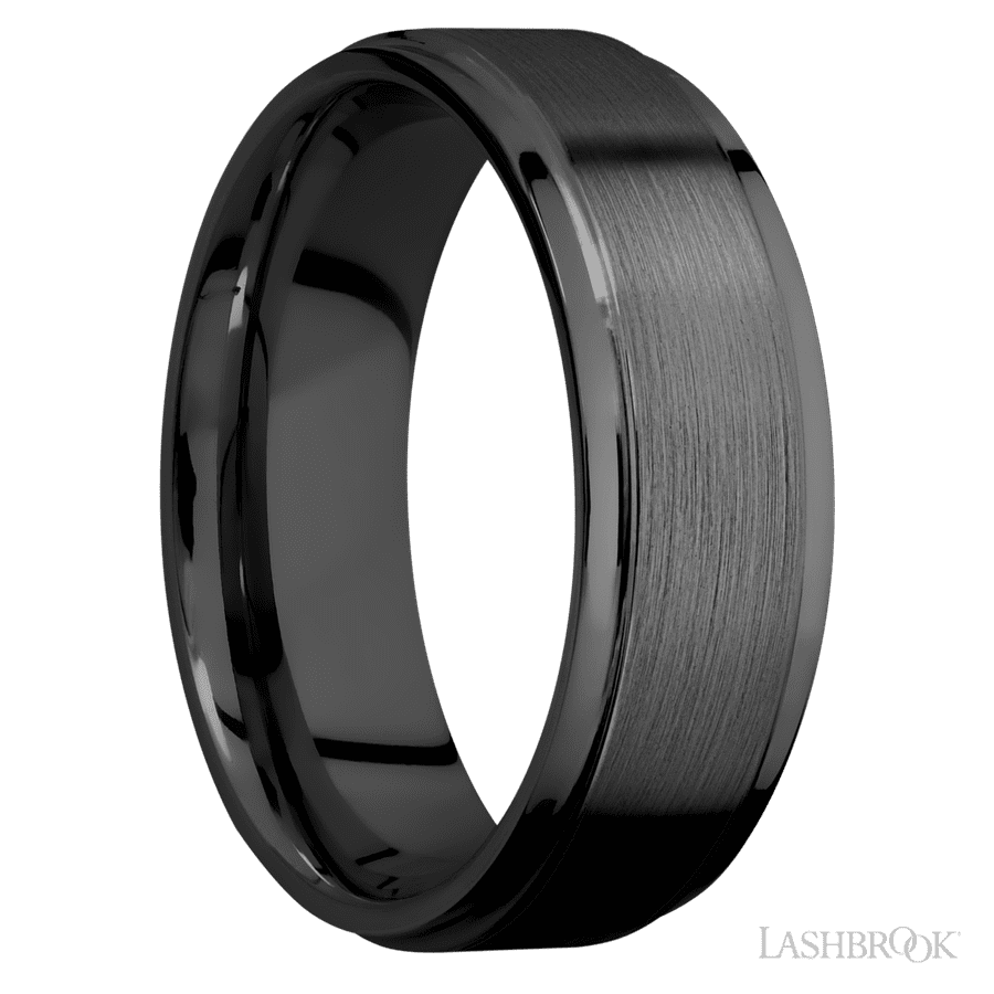 7 mm wide Flat Grooved Edges Zirconium band.