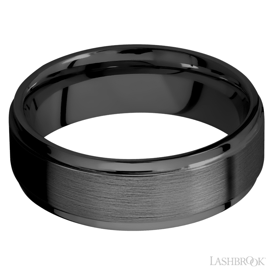 7 mm wide Flat Grooved Edges Zirconium band.