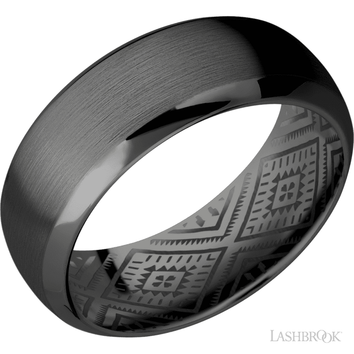 8 mm wide Domed Bevel Zirconium band.