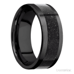 8 mm wide/Flat/Zirconium band with one 5 mm Centered inlay of Dinosaur Bone Black.