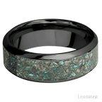 8 mm wide/High Bevel/Zirconium band with one 5 mm Centered inlay of Ocean Jasper.