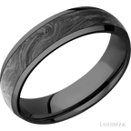 6 mm wide/Domed/Zirconium band with one 4 mm Centered inlay of Forged Carbon Fiber.