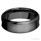 8 mm wide/High Bevel/Zirconium band featuring inlays of Forged Carbon Fiber and Red Apple.