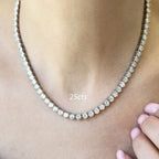 Lab-Grown Round Diamond Tennis Necklace, 3-Prong