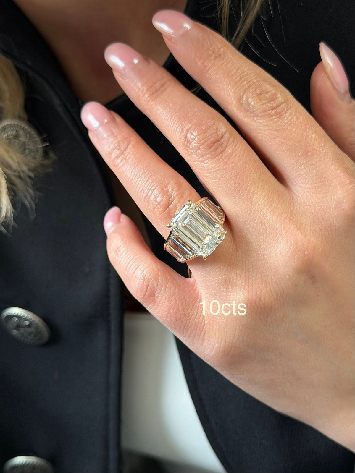 Lab-Grown Emerald-Cut Ring with Emerald-Cut Trapezoids