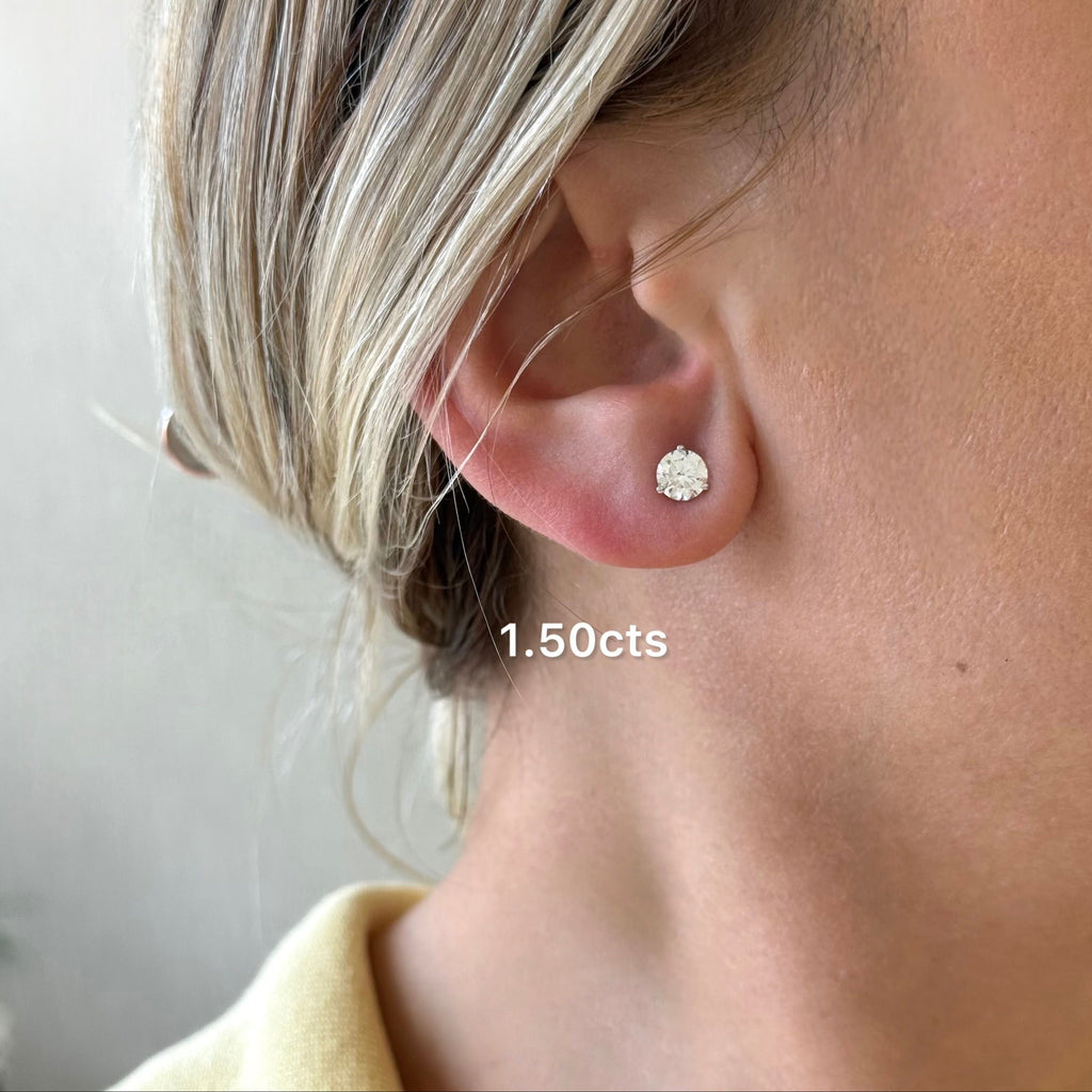 Lab-Grown Martini Round Diamond Studs, 3-Prong, 14K Gold
