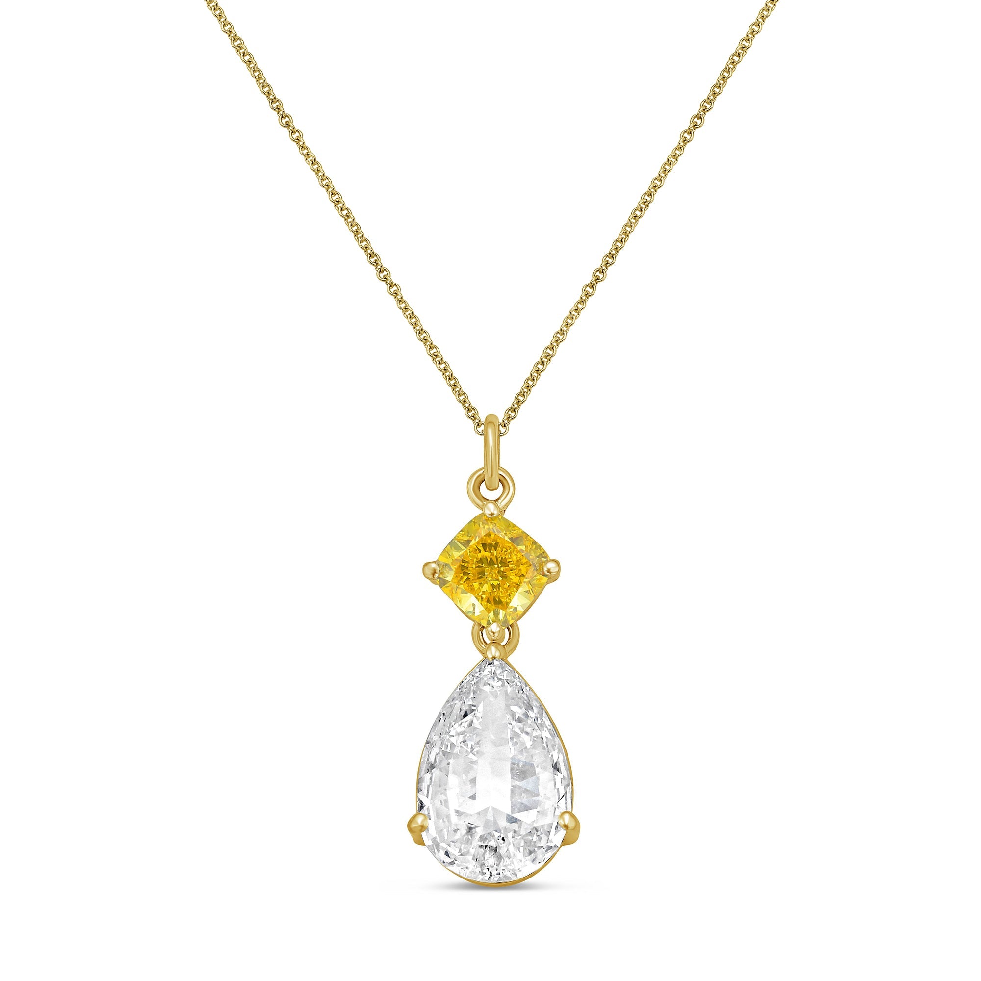 Lab-Grown Yellow & White Diamond Drop Pendant, 14k Gold