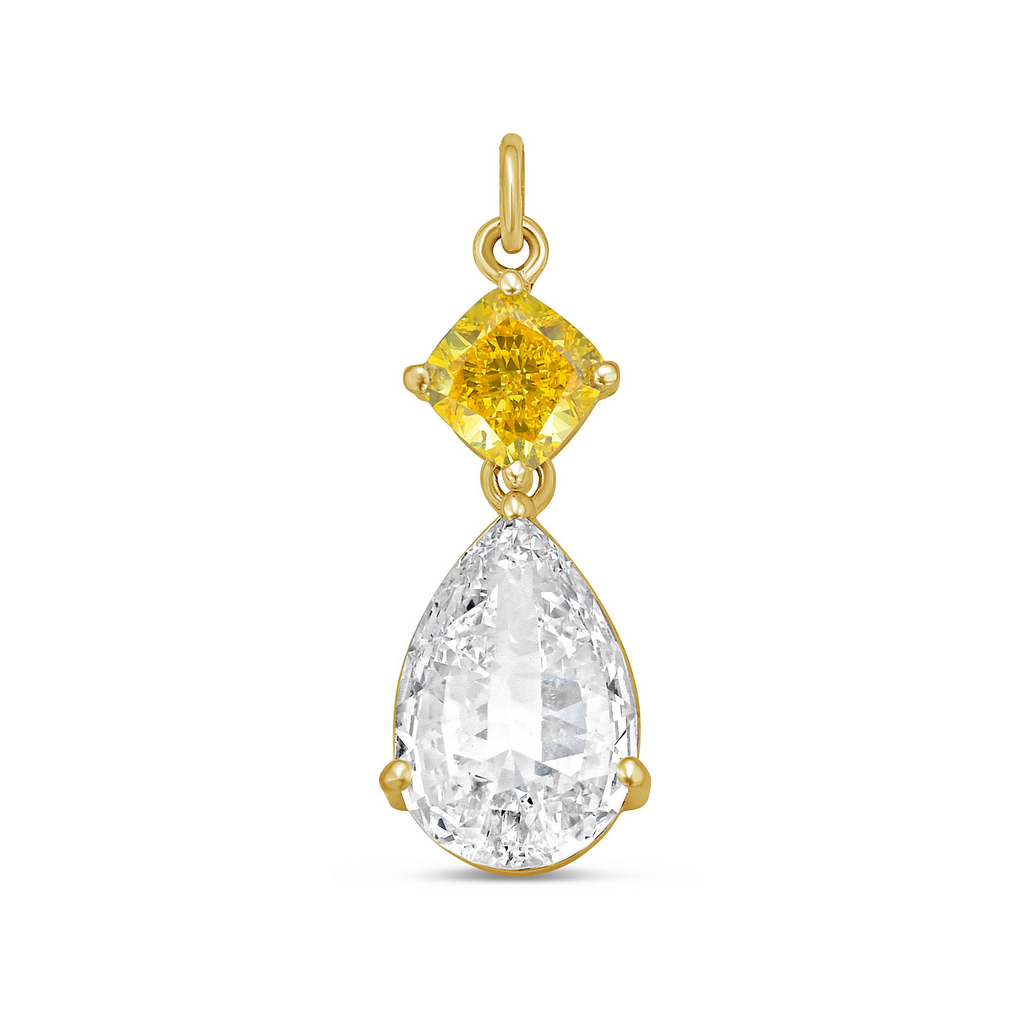 Lab-Grown Yellow & White Diamond Drop Pendant, 14k Gold